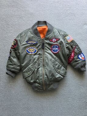 Alpha Industries Kids Top Gun Olive Green Bomber Jacket with Patches